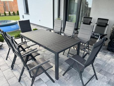 Grafitowe meble ogrodowe aluminiowe - stół 180cm i składane krzesła - Kanbery Antracite 8+1