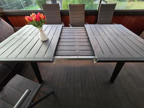 Grafitowe meble ogrodowe Kantara ze stołem rozkładanym 160-240 cm i 10 krzesłami