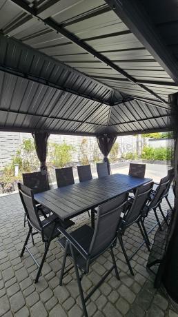 Grafitowe meble ogrodowe Kantara ze stołem rozkładanym 160-240 cm i 10 krzesłami