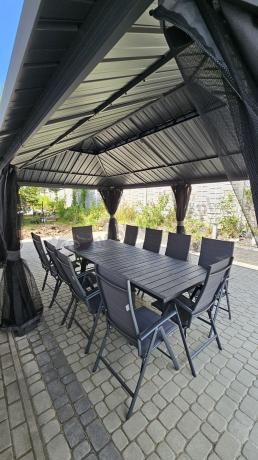 Grafitowe meble ogrodowe Kantara ze stołem rozkładanym 160-240 cm i 10 krzesłami