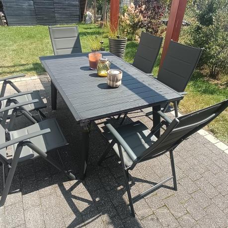 Grafitowe meble ogrodowe Kantara ze stołem rozkładanym 160-240 cm i 10 krzesłami