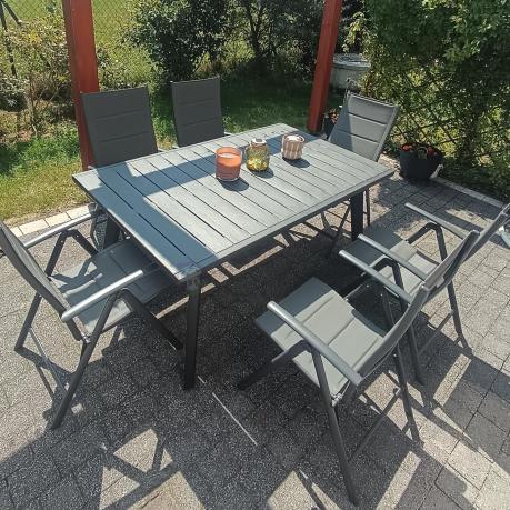 Grafitowe meble ogrodowe Kantara ze stołem rozkładanym 160-240 cm i 10 krzesłami
