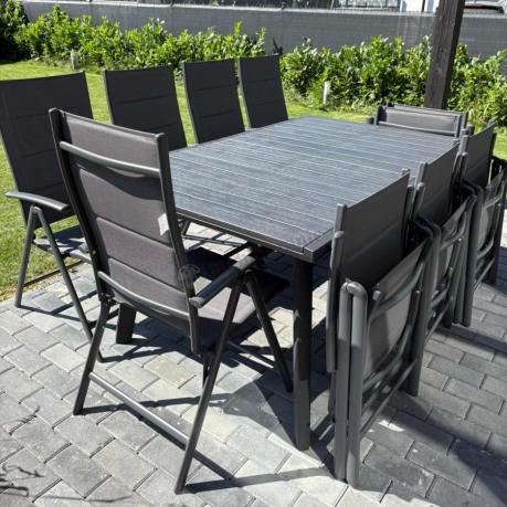 Grafitowe meble ogrodowe Kantara ze stołem rozkładanym 160-240 cm i 10 krzesłami