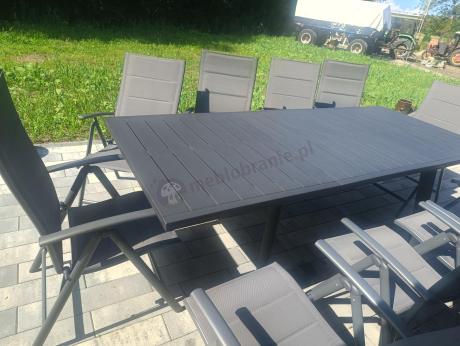Grafitowe meble ogrodowe Kantara ze stołem rozkładanym 160-240 cm i 10 krzesłami