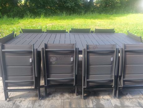 Grafitowe meble ogrodowe Kantara ze stołem rozkładanym 160-240 cm i 10 krzesłami