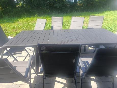 Grafitowe meble ogrodowe Kantara ze stołem rozkładanym 160-240 cm i 10 krzesłami