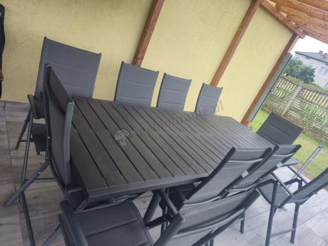 Grafitowe meble ogrodowe Kantara ze stołem rozkładanym 160-240 cm i 10 krzesłami