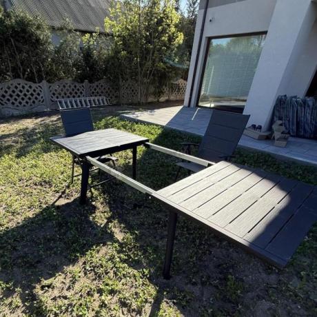 Grafitowe meble ogrodowe Kantara ze stołem rozkładanym 160-240 cm i 10 krzesłami
