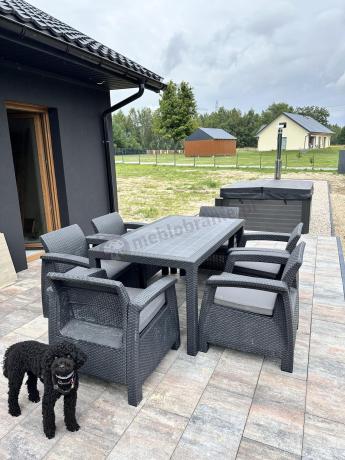 Grafitowe meble ogrodowe z 6 fotelami i dużym stołem CM6