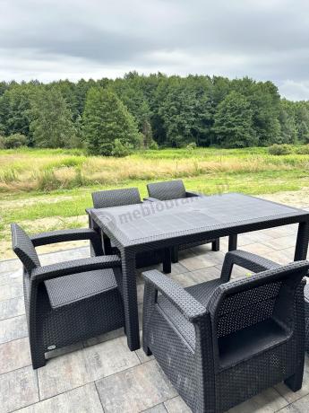 Grafitowe meble ogrodowe z 6 fotelami i dużym stołem CM6