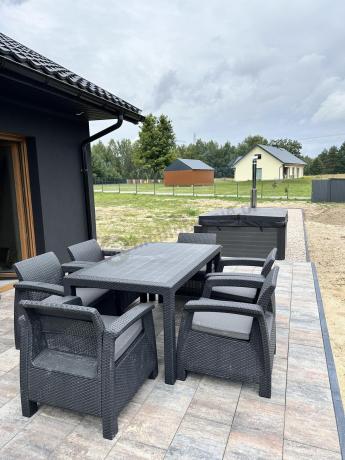 Grafitowe meble ogrodowe z 6 fotelami i dużym stołem CM6