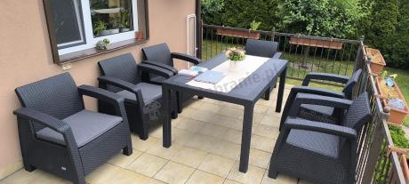 Grafitowe meble ogrodowe z 6 fotelami i dużym stołem CM6