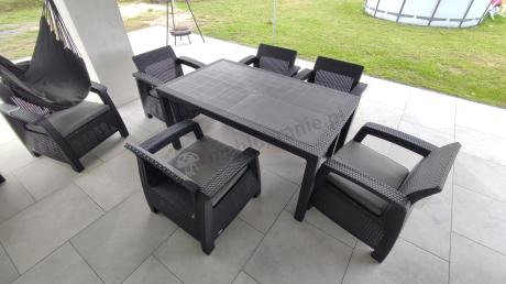 Grafitowe meble ogrodowe z 6 fotelami i dużym stołem CM6