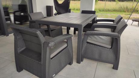 Grafitowe meble ogrodowe z 6 fotelami i dużym stołem CM6