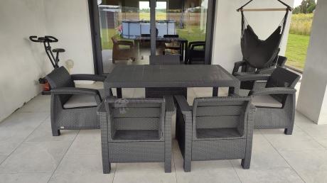 Grafitowe meble ogrodowe z 6 fotelami i dużym stołem CM6