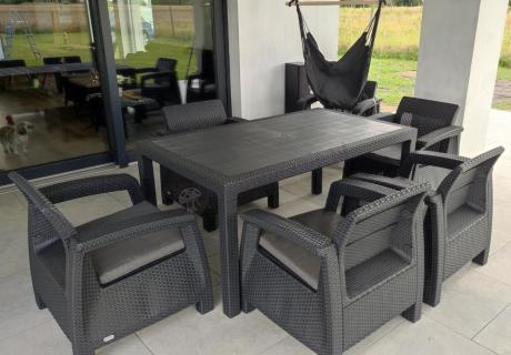 Grafitowe meble ogrodowe z 6 fotelami i dużym stołem CM6