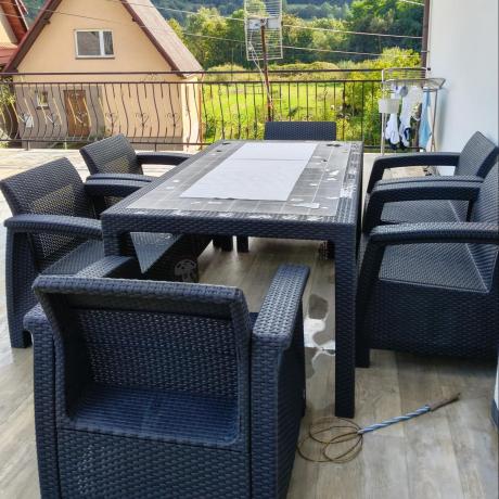 Grafitowe meble ogrodowe z 6 fotelami i dużym stołem CM6