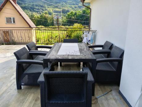 Grafitowe meble ogrodowe z 6 fotelami i dużym stołem CM6