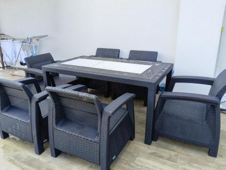 Grafitowe meble ogrodowe z 6 fotelami i dużym stołem CM6