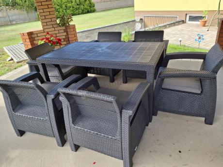 Grafitowe meble ogrodowe z 6 fotelami i dużym stołem CM6