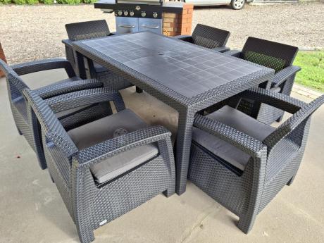 Grafitowe meble ogrodowe z 6 fotelami i dużym stołem CM6