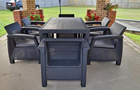 Grafitowe meble ogrodowe z 6 fotelami i dużym stołem CM6