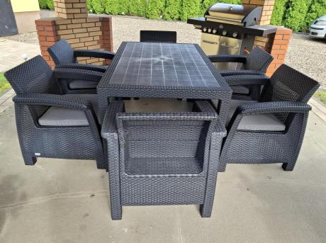 Grafitowe meble ogrodowe z 6 fotelami i dużym stołem CM6