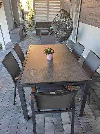 Grafitowe meble ogrodowe z rozkładanym stołem 240 ze szklanym blatem + 8 krzeseł Marla