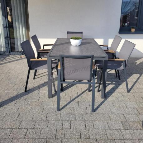 Grafitowe meble ogrodowe z rozkładanym stołem 240 ze szklanym blatem + 8 krzeseł Marla