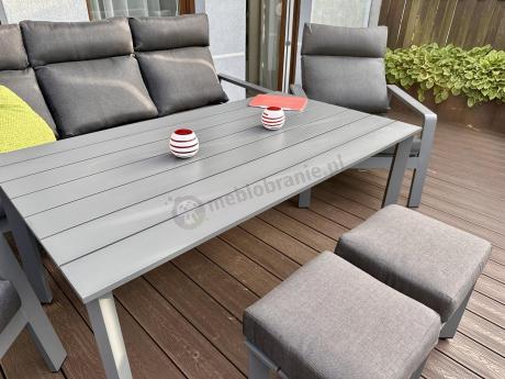 Grafitowe meble ogrodowe z wysokim stołem, sofą 202cm i regulowanymi fotelami - Renalo Dining Relax