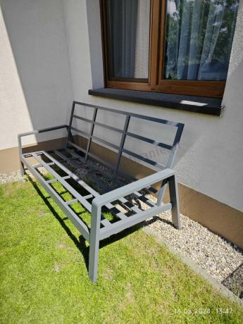 Grafitowe meble ogrodowe z wysokim stołem, sofą 202cm i regulowanymi fotelami - Renalo Dining Relax