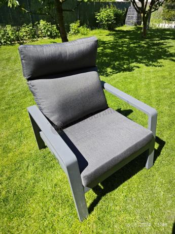 Grafitowe meble ogrodowe z wysokim stołem, sofą 202cm i regulowanymi fotelami - Renalo Dining Relax