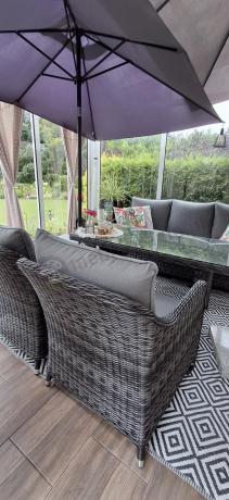 Grafitowe meble technorattanowe z sofą 180cm i wysokim stołem Novici Dining