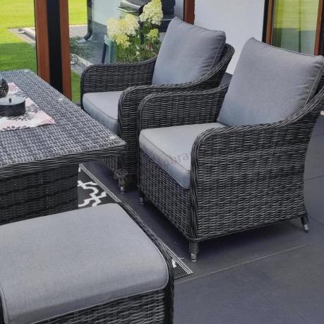 Grafitowe meble technorattanowe z sofą 180cm i wysokim stołem Novici Dining