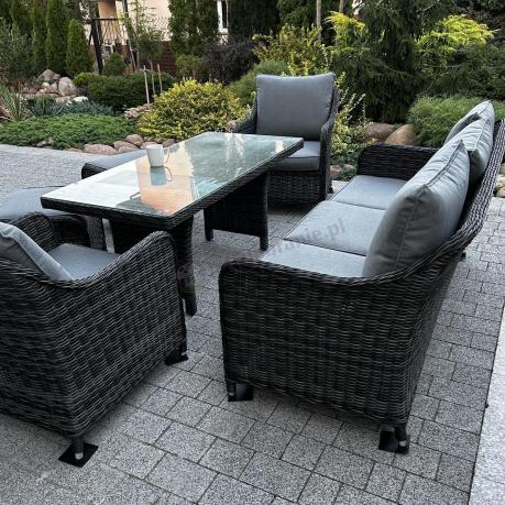 Grafitowe meble technorattanowe z sofą 180cm i wysokim stołem Novici Dining