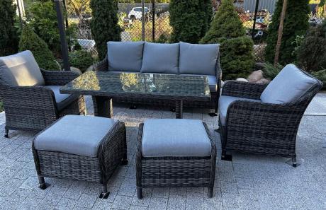 Grafitowe meble technorattanowe z sofą 180cm i wysokim stołem Novici Dining