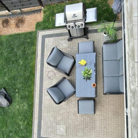 Grafitowe meble technorattanowe z sofą 180cm i wysokim stołem Novici Dining
