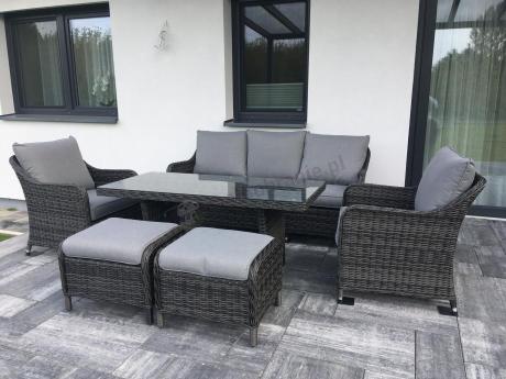 Grafitowe meble technorattanowe z sofą 180cm i wysokim stołem Novici Dining