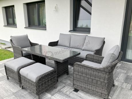 Grafitowe meble technorattanowe z sofą 180cm i wysokim stołem Novici Dining