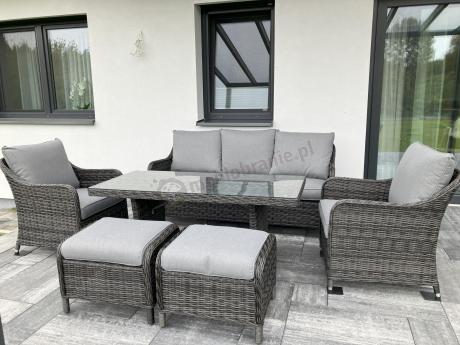 Grafitowe meble technorattanowe z sofą 180cm i wysokim stołem Novici Dining