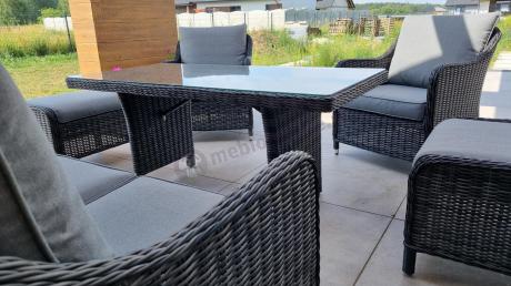 Grafitowe meble technorattanowe z sofą 180cm i wysokim stołem Novici Dining