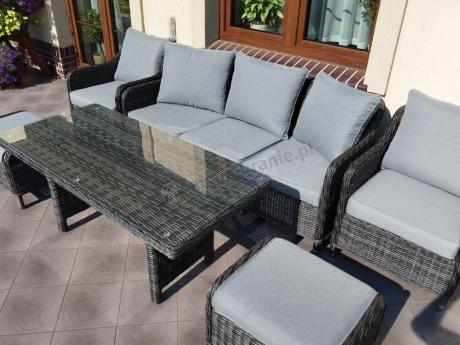 Grafitowe meble technorattanowe z sofą 180cm i wysokim stołem Novici Dining