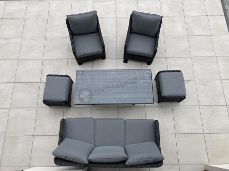 Grafitowe meble technorattanowe z sofą 180cm i wysokim stołem Novici Dining