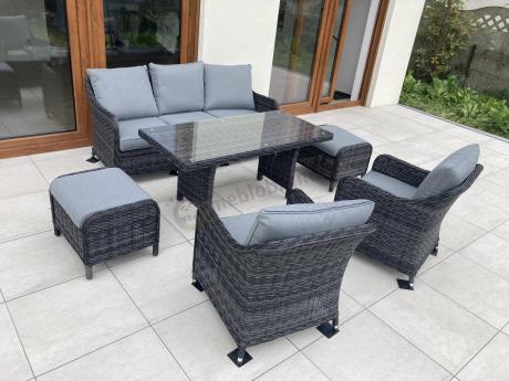 Grafitowe meble technorattanowe z sofą 180cm i wysokim stołem Novici Dining