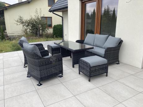 Grafitowe meble technorattanowe z sofą 180cm i wysokim stołem Novici Dining