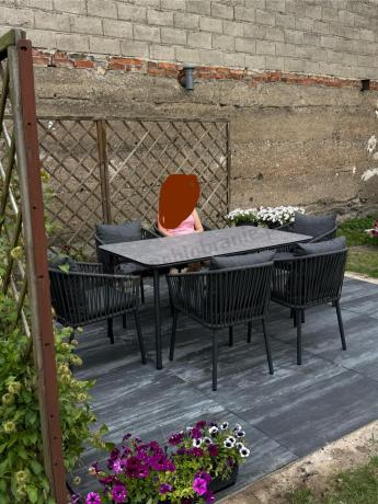 Grafitowe nowoczesne meble ogrodowe jadalniane stół + 6 krzeseł Rope Style Kostto Dining