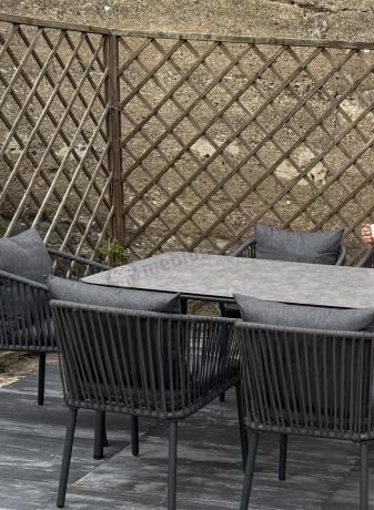 Grafitowe nowoczesne meble ogrodowe jadalniane stół + 6 krzeseł Rope Style Kostto Dining
