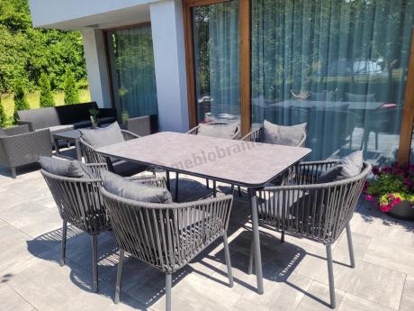 Grafitowe nowoczesne meble ogrodowe jadalniane stół + 6 krzeseł Rope Style Kostto Dining