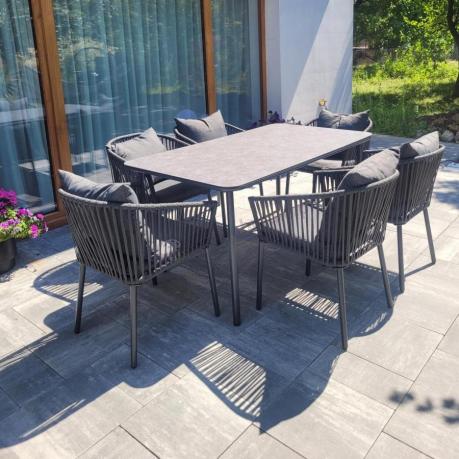 Grafitowe nowoczesne meble ogrodowe jadalniane stół + 6 krzeseł Rope Style Kostto Dining