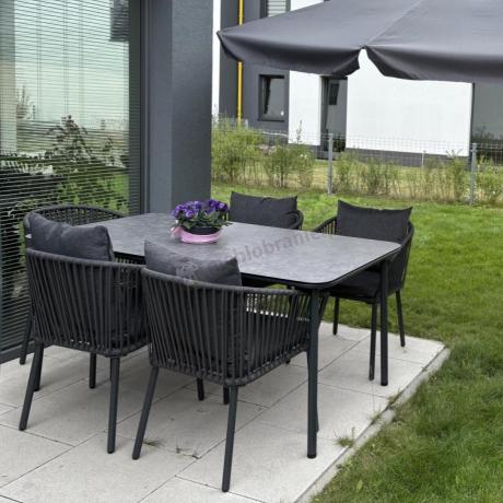 Grafitowe nowoczesne meble ogrodowe jadalniane stół + 6 krzeseł Rope Style Kostto Dining